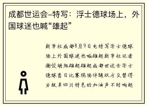 成都世运会-特写：浮士德球场上，外国球迷也喊“雄起”